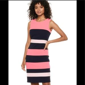 Tommy Hilfiger Coral/Navy Colorblock Stretch Crepe Sheath Dress